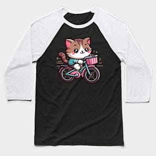 Pedaling Purr-fection: The Cute Cat On Bicycle Baseball T-Shirt
